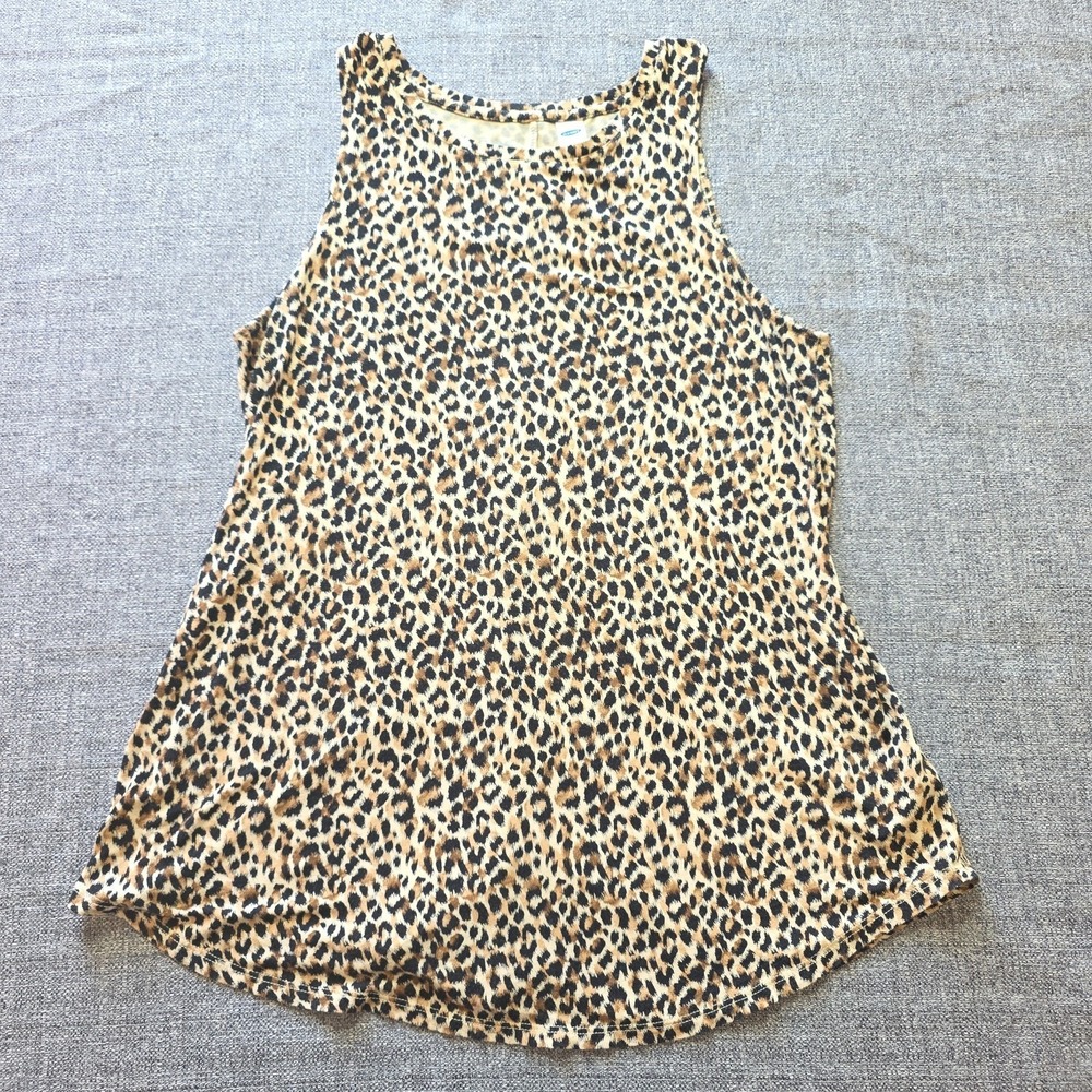 Old Navy Women's Size S Leopard Print Tank Top Round Neck Shirt Stretch Animal